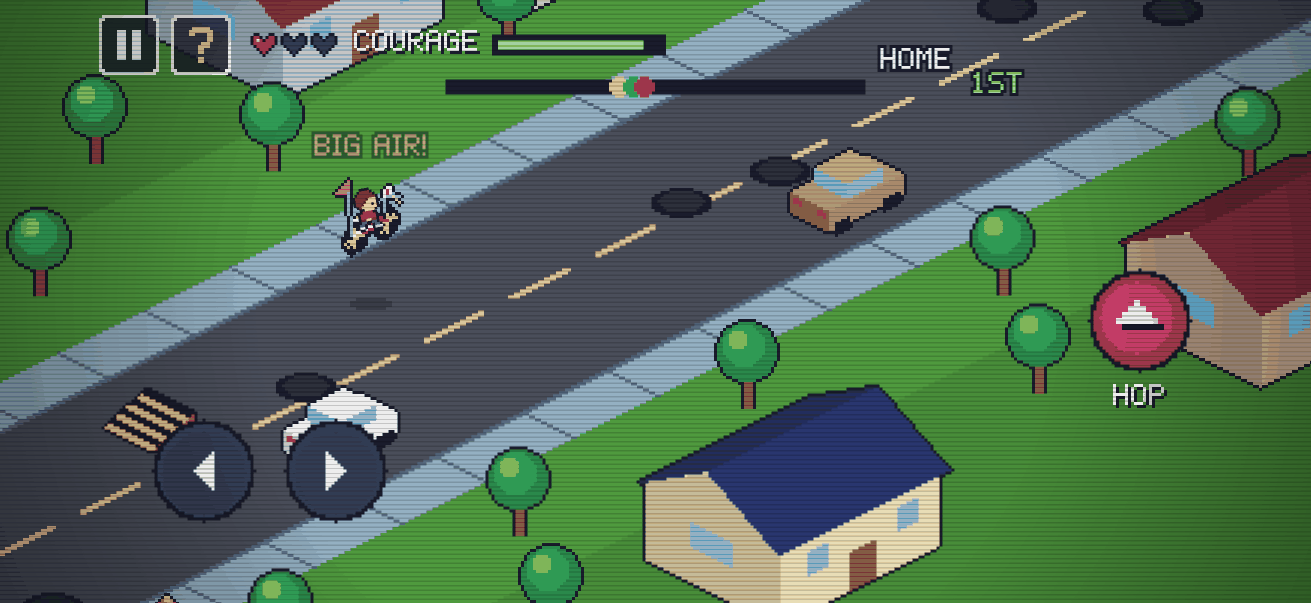 Isometric BMX race down a suburban street