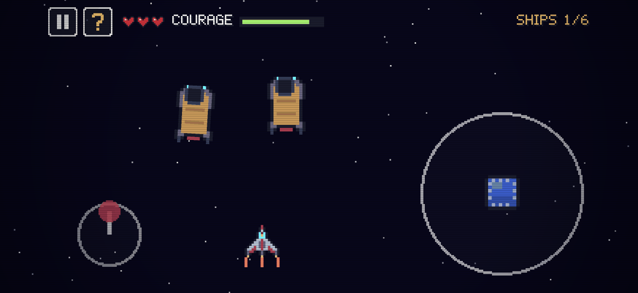 Starfighter facing cornhole-board spaceships